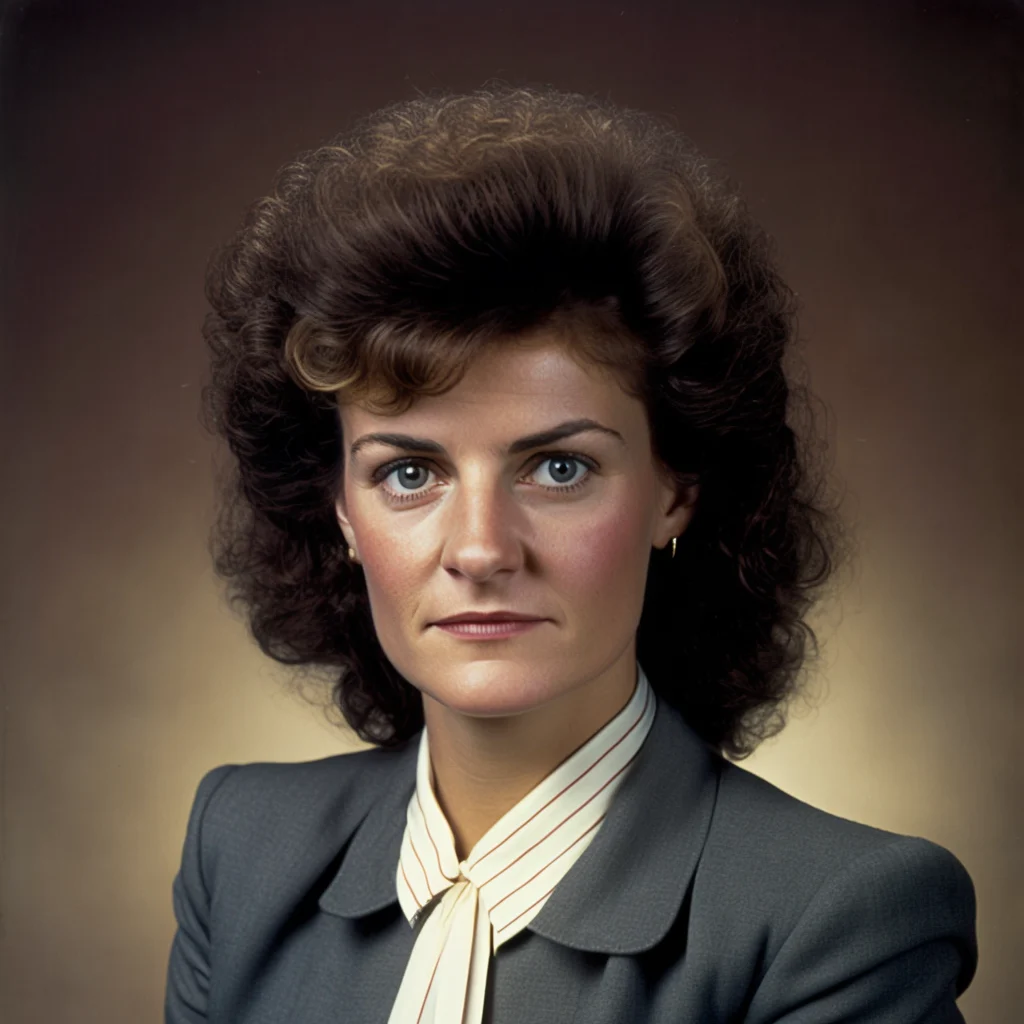 A painted portrait of Mayor Elizabeth Zisk, the best mayor Question Mark has ever had. Mayor Zisk is beautiful, but also caring. Her hair is large and brown and stunning. She looks concerned about you.