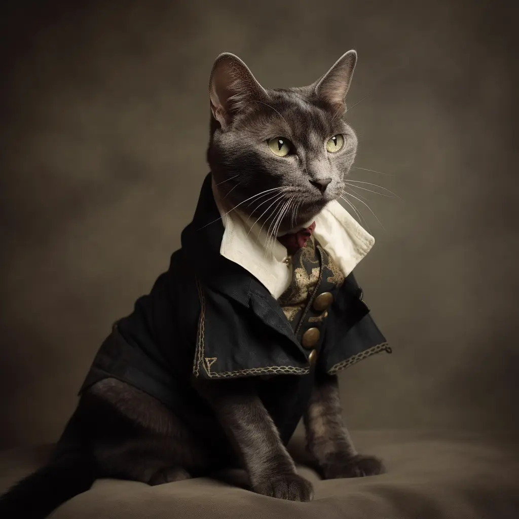 a cat dressed as president William Henry Harrison.